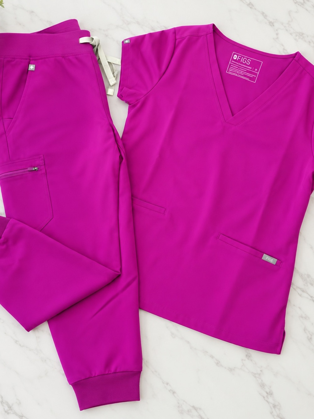 Figs Women's Scrub Top & Jogger Set - Magenta Pink